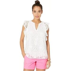 Lilly Pulitzer Women’s white Faun large eyelet ruffle top Size XS